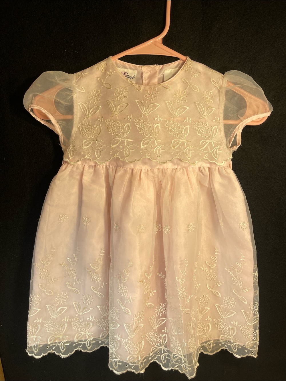 Vtg Girls Pink Embroidered Organza Party Dress